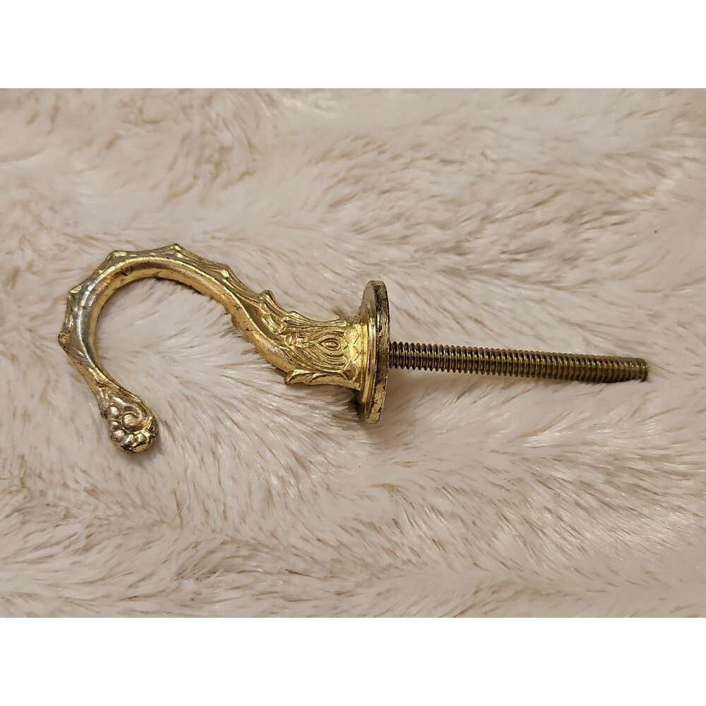 Vintage Brass Tone Wall Mounted Curtain Tie Back Hook Taiwan CSC #1